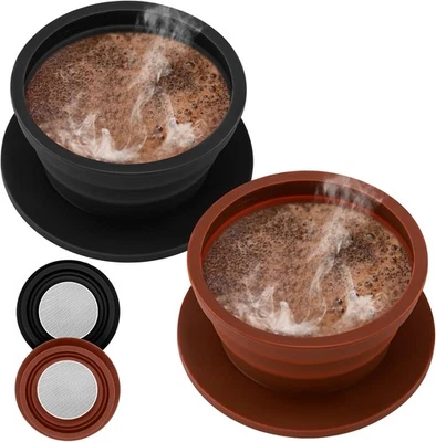 Kit de 2 paquetes de goteros de viaje plegables sin papel para verter sobre café negro + marrón Foto 1 de 4