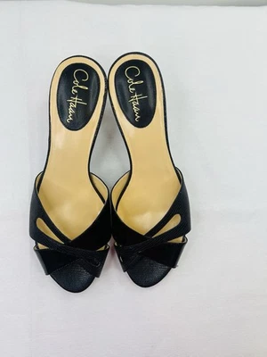 Cole Haan Sandalias Deslizables Cuero Negro Gatito Tacón Talla 8.5 B Foto 1 de 4
