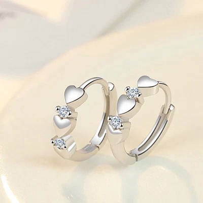 Pendiente Plateado Aro Elegante Corazón Zafiro Artificial Un Par/Juego Foto 1 de 4