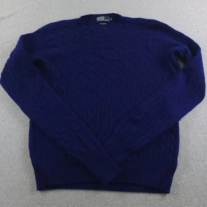 Suéter Polo Ralph Lauren Para Hombres XL Azul Tejido con Cable 100% Cachemira Cuello Redondo - Imagen 1 de 11