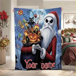 Individueller Name Nightmare Before Xmas Santa Jack Skellington Gothic Weihnachtsdecke - Bild 1 von 5