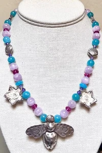 HERMOSO Collar de Plata Pura, Kuncita, Amazonita Abeja/Flor Tribu de Ley y Colina - Imagen 1 de 14
