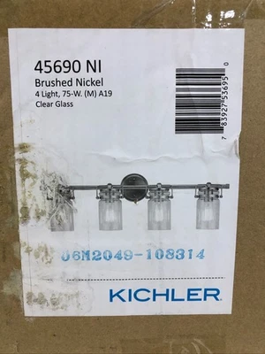 Kichler Brinley 5 in. 4-Light Brushed Nickel Vanity Light with Clear Glass Shade - Image 1 of 3