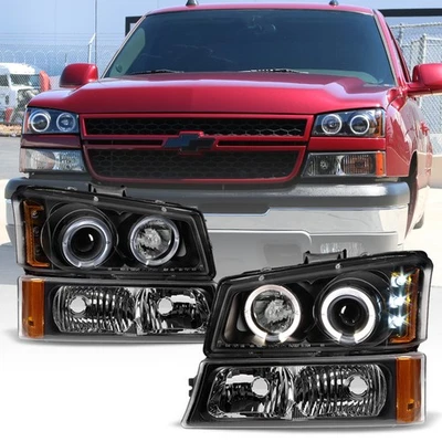 Faróis de LED preto 2003-2006 Chevy Silverado Avalanche projetor + luzes de para-choque - Imagem 1 de 4