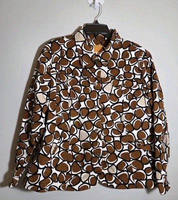 Ruby Rd Size 24W Plus Jacket Cropped Brown White Circles Pockets EUC - Image 1 of 4