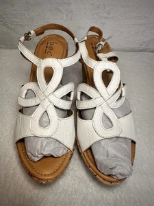 B. O. C. Born Wynda Wedge Cork Heel Strappy Sandals Leather White Size 10 - Picture 1 of 7