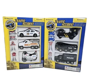 2x Traffic Accident Action Team Play Set Diecast Plastic Police Vehicles Set Box - Picture 1 of 21