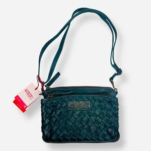 Pikolinos Faura geflochten grün Leder Handtasche Crossbody Reißverschluss Tasche Boho Festival Neu mit Etikett - Bild 1 von 11
