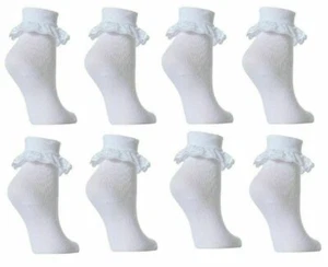6 or 12 Pairs GIRLS SCHOOL COTTON LACE SOCKS FRILLY LACE ANKLE SOCKS ALL SIZES  - Picture 1 of 1