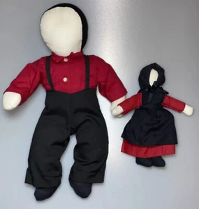 Stoff Amish Puppen Handarbeit Spielzeug rot schwarz Papa Kind Geschenk Vintage Mädchen Junge - Bild 1 von 2
