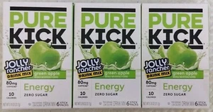 3x Pure Kick Energy Jolly Rancher Green Apple Zero Sugar Drink Mix SAME-DAY SHIP - Picture 1 of 3