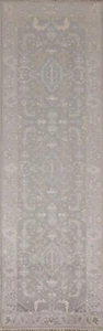 Geometric Gray Oushak Oriental Narrow Runner Rug 2' 7" x 9' 11" Handmade Carpet - Picture 1 of 12