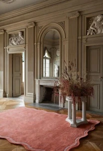 Scallop Border-Modern Hand Tufted Rug 100 % Wool for Bedroom, Living Room - Picture 1 of 6