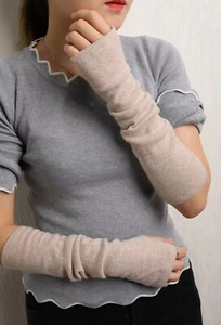 NEW 100% Inner Mongolian Cashmere Arm Wrist Warmers Champagne - Picture 1 of 4