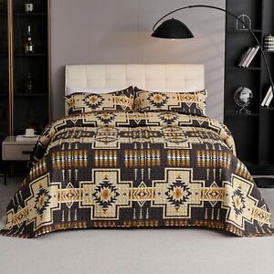 3 PCS Oversize Rustic Southwestern Quilt Set Western Bedding Bedspread Set SS07