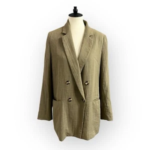 H&M Blazer Jacket Oversized Boyfriend Double Breast Longline Mossy Green Sz L - Picture 1 of 7