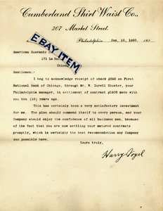 1903 LETTERHEAD Harry Vogel PHILADELPHIA Cumberland Shirt SPANISH AMERICAN WAR - Picture 1 of 1