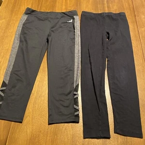 GIRLS Activewear Black Leggings Large 12 - Lot Of 2 Capri BCG & Tresics - Picture 1 of 6