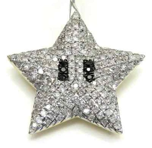 Colgante Estrella Mario Moissanita Blanco y Negro Corte Redondo 1Ct Chapado en Oro Blanco 14K - Imagen 1 de 3