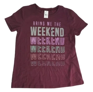 Womens Bring Me The Weekend Graphic Slogan T-Shirt Medium NWT - Picture 1 of 6