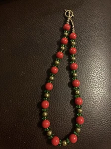 Vintage Red and Green Bakelite And Or Lucite Bead Necklace Metal Beads? - Picture 1 of 7