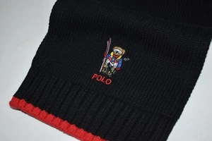 NWT Polo Ralph Lauren Kids' One Size 4-7 Black Red Ski Bear Cotton Scarf Logo - Picture 1 of 14
