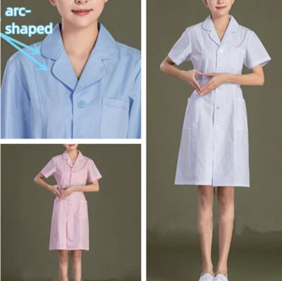 Women Round Suit Collar Nurse Doctor Beautician Lab Short Sleeve Work Coat - Image 1 of 4
