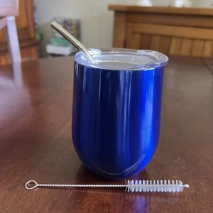 Vaso de vino aislado de acero inoxidable sin tallo copa de vino 12 oz azul - Imagen 1 de 4