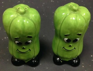 Vintage Humanoid Cucumber Zucchini Vegetable Salt & Pepper Shakers Weird Monster - Picture 1 of 3