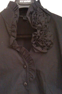 NWT Katherine Barclay Women's Chic Black Blouse with Neck Rose detailing - Picture 1 of 5