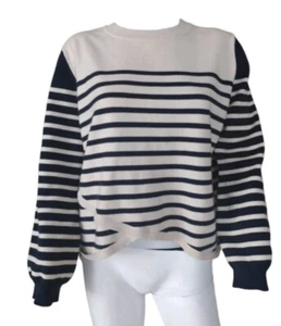 Grace Karin Sweater Top Woman XL Black Cream Crew Neck Stripe Nautical Crew Neck - Picture 1 of 7