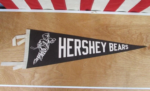 Vintage 1950s Hershey Bears Hockey Team Wool Felt Pennant Great Graphic 24" AHL Cover