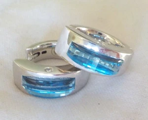 Movado Solid 18k White Gold Topaz Diamond Hoop Earrings - 10.80 gms, 0.65 in - Picture 1 of 11