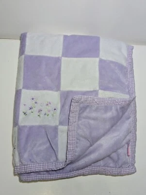 Manta bebé Carter's rara blanca púrpura felpa a cuadros retazos florales usada en excelente estado Foto 1 de 4