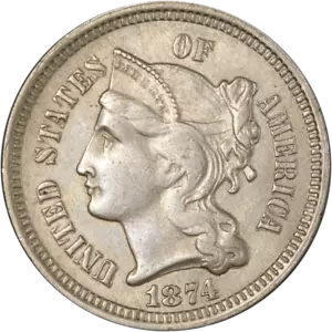 1874 Three (3) Cent Nickel Great Deals From The Executive Coin Company - Picture 1 of 2