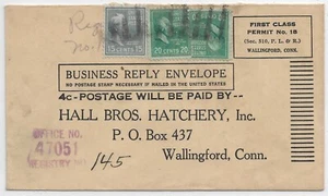 Greene, RI to Wallingford, Ct 1946 Registered Business Reply Envelope (49557) - Picture 1 of 2