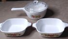 3 Vtg Corning Ware 1 3/4 Cup Spice of Life Petite & 2 1/2 Cup w Glass Pyrex Lid