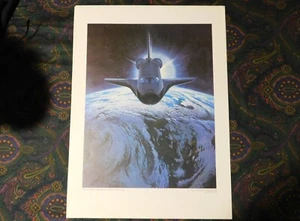 COLUMBIA PREPARES TO DESCEND by Ren Wicks USAF SPACE SHUTTLE Art Print 1982 - Picture 1 of 9