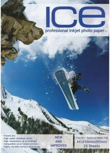 25 ICE 190 gsm A4 Fine ART Textured Matt coated Professional PHOTO INKJET paper - Picture 1 of 1