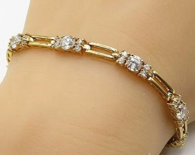 Brazalete de plata 925 de tenis con diamantes creados en laboratorio redondo de 5 quilates enchapado en oro amarillo de 14 k Foto 1 de 4