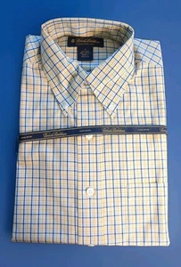 NUEVO CON ETIQUETAS Brooks Brothers Hombre 100% Algodón Camisa Sin Planchar Talla S Blanco Azul Amarillo  - Imagen 1 de 6