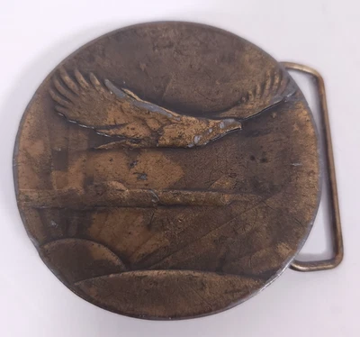 Hebilla de cinturón de águila de latón vintage A-48 redonda escénica occidental 3D sin marca estilo EE. UU. Foto 1 de 4