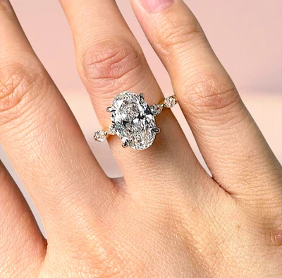 14K Multi Tone Gold Diamond Wedding Ring 3.50 Ct Oval IGI Certified Lab Grown - Image 1 of 4