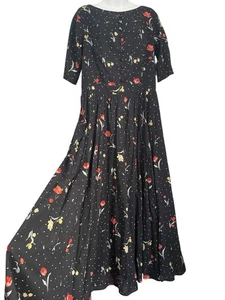 eShakti Maxikleid schwarz Blumen Knopfleiste hinten mit Seitentaschen Vintage inspiriert Gr. XL - Bild 1 von 16