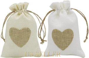 20 bolsas de tela de yute para favores boda fiesta arpillera corazón bolsas de regalo cordón - Imagen 1 de 5
