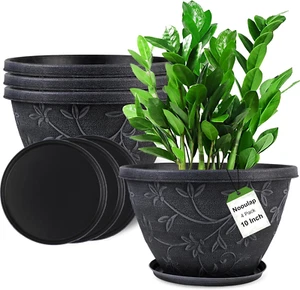 4 Pack 10 Inch Plant Pot for Outdoor Indoor, Plastic Flower Pots with Drainage H - Picture 1 of 7