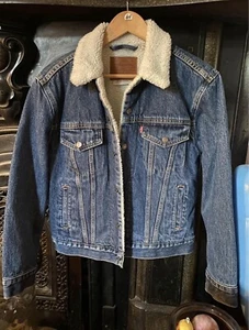 LEVI'S Premium Big E Denim Sherpa Lined Snap Button Front Trucker Jacket Women S - Picture 1 of 6