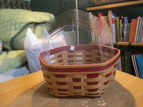 Longaberger Holiday Red GENERATIONS 12" BREAD & ROLL Serving Basket w Protector Cover