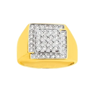 9Ct Yellow Gold .25 Carat TW Diamond Square Frame Men's Signet Ring - Picture 1 of 9