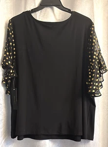 Cynthia Steffe Black and Gold Blouse Sheer Short Sleeve Sizes 1 XL and 3XL NWT - Picture 1 of 13